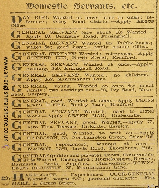 Domestic help wanted 1907.