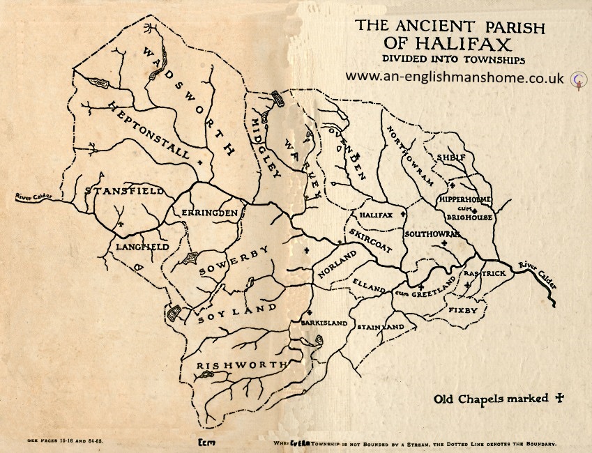 Ancient Map of the Parish of Halifax, England.
